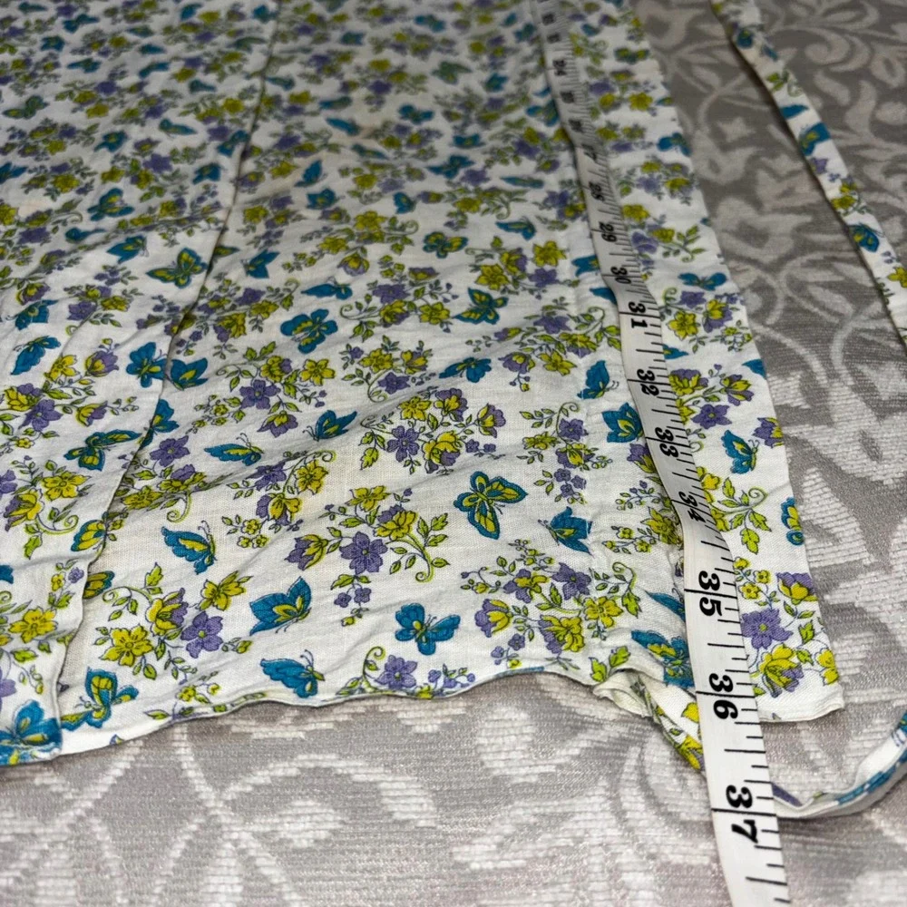 Vintage Floral Butterfly Half Apron Yellow Purple Teal Handmade‎ Pockets